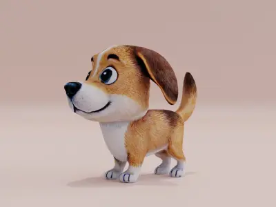 Dog Cute Cartoon Puppy Low High Poly Low-poly 3D model