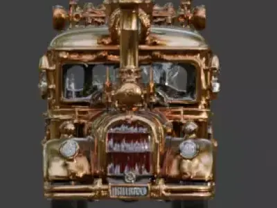 Stylized 3D Steampunk Vintage Passenger Bus Low-poly 3D model