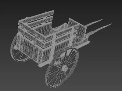 handcart wooden cart with wheels Low-poly 3D model