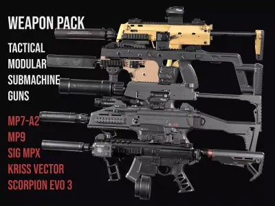 Tactical Modular Modern SMG gun Weapon Pack