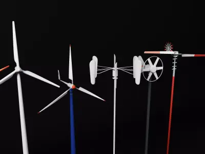 Wind Turbine Models Pack Various Types Low-poly 3D model
