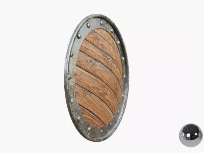 Medival Round Wooden Shield Low-poly 3D model