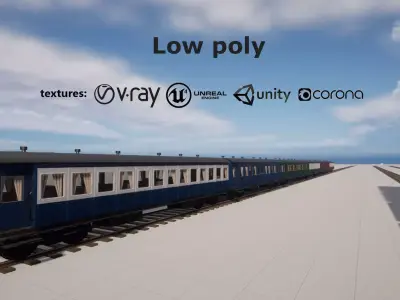 Passenger wagon  with interior Low-poly 3D model