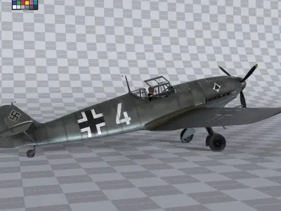 Messerschmitt BF109 German Fighter Airplane Grey V3 3D model