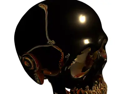 Golden Steampunk Mechanical Skull Low-poly 3D model
