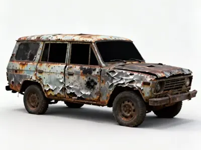 Realistic Wrecked Boxy SUV 3D Model Low-poly 3D model