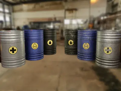 Metal Barrels Pack Low-poly 3D model
