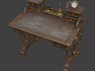 Steampunk Writing Desk 3D Model Low-poly 3D model