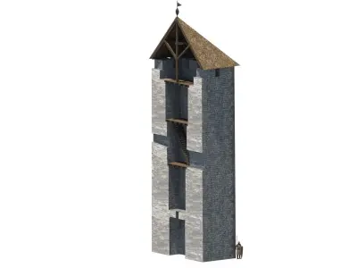 Early 13th century medieval castle belfry Low-poly 3D model