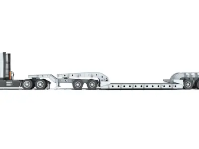 Semi Truck with Lowboy Trailer 3D model 2