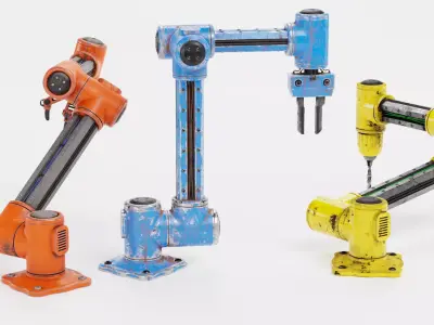 Robotic Arms with Worn Finish Collection - Rigged 3D model