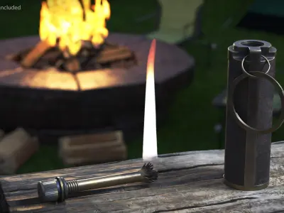 Vintage Permanent Match Lighter Brass and Leather 3D model
