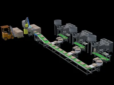 Filling and palletizing production line 3D model
