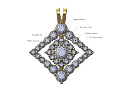 Diamond rhombus frame rounded square cluster pendant 3D print model