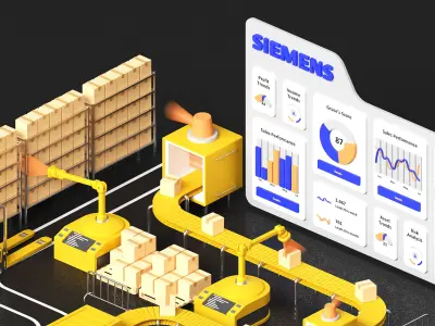 Lowpoly logistics hub warehouse with conveyors and dashboard 3D model