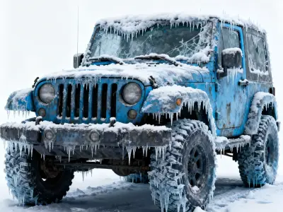 Frozen Damaged Off Road Jeep 3D Model V02 Low-poly 3D model