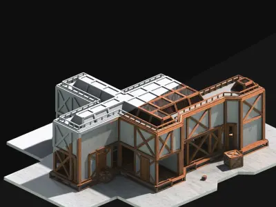 Medieval Low Poly Building Castle Wooden Village Stone House 26 Low-poly 3D model