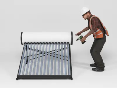 Solar water heater Low-poly 3D model