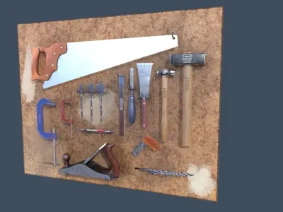 Tool Wall With 18 Game Ready Tools Low-poly 3D model