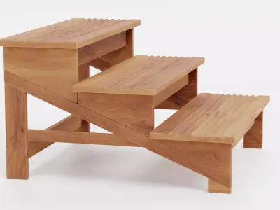Wooden Stairs Step Stool Low-poly 3D model