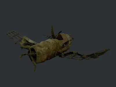 Plane Wreck Damaged Apocalyptic Game Ready 02 Low-poly 3D model