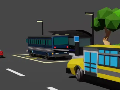 stylized low poly school bus Low-poly 3D model