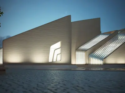 Gallery modern church in middle of city at night 3D model