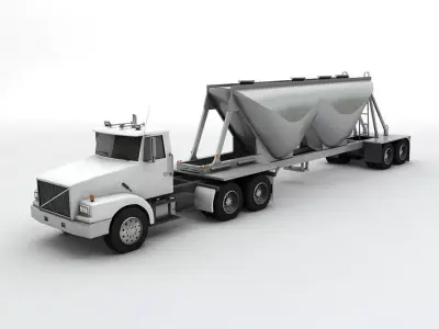 Semi Truck With Dry Cement Trailer Low-poly 3D model