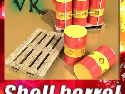 Shell Oil Metal Drums and Pallet 3D model