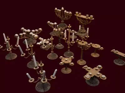 18 Detailed Ornate Candelabra 3D Models Pack Antique Bronze 3D model