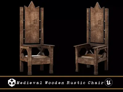 Medieval Wooden Rustic Chair Low-poly 3D model