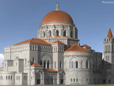  Neo-Byzantine Style Church with Arched Windows and Tile Roof 