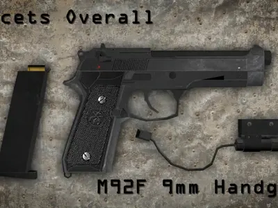 M92F 9mm Handgun - Low-poly  Low-poly 3D model