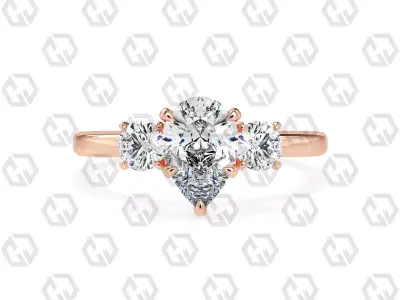 Ring 107 Pear Shape 3 stone ring with round 3D print model