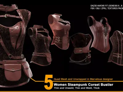 Women Steampunk Corset Bustier - ZPRJ-FBX-OBJ Files 3D model