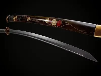 Katana samurai sword Low-poly 3D model 15