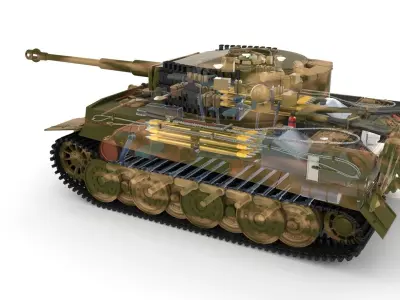 Fully built Panzer Tiger Tank Late 1944 v2 Firing HDRI 3D model