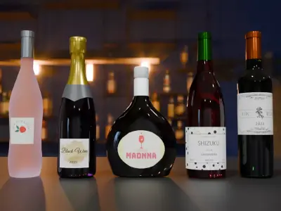 Low polygon wine bottle set 3D model