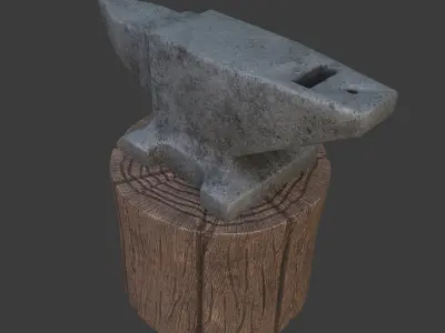 Anvil on a wooden stump Free low-poly 3D model