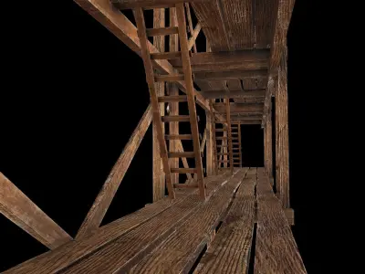 Scaffolding PBR Game Ready wooden tower Low-poly 3D model