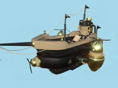 Cartoon Airship 08 - Gold Pirate - Low Poly Ship Low-poly 3D model