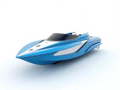 Sleek Blue Sports Boat 3D Model Low-poly 3D model