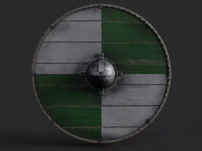 Slavic round wooden shield-painted green and white Low-poly 3D model