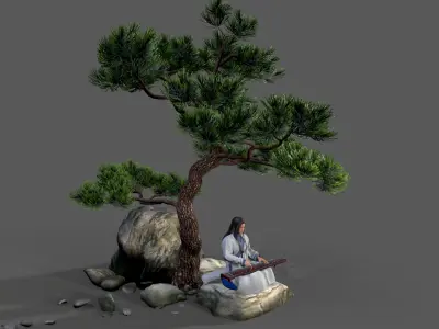 ancient china zither musical instrument Low-poly 3D model purchase