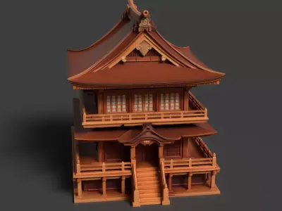 Chinese ancient wooden house   Low-poly 3D model