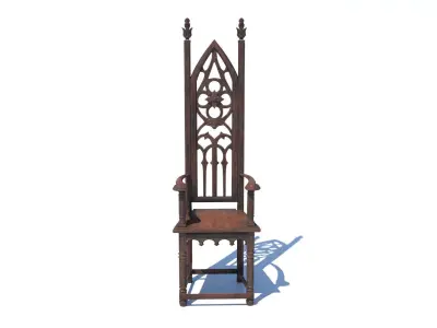 Gothic Throne Chair   Medieval Wooden Armchair PBR 3D model