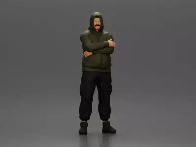 Gangster in Hooded Jacket and Cargo Pants with Confident Stance 3D print model