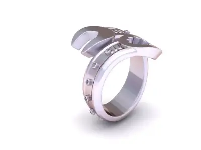 Industrial Wrench Wrap Ring 18K Gold Mechanic  3D print model