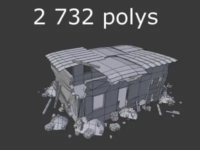 low poly destroyed building 5 Low-poly 3D model