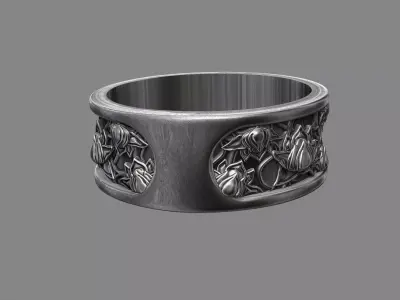 Japanese Lotus flower floral wedding ring 3D print model